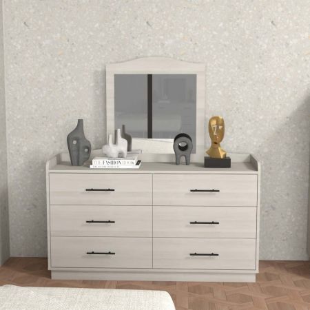 Bend White Oak Plywood 130cm Height Mirror Chest Six Drawer - Curved White Oak Plywood 130cm Height Mirror Chest Six Drawers